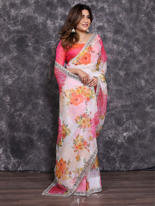 Saree (Flower Print Organza)