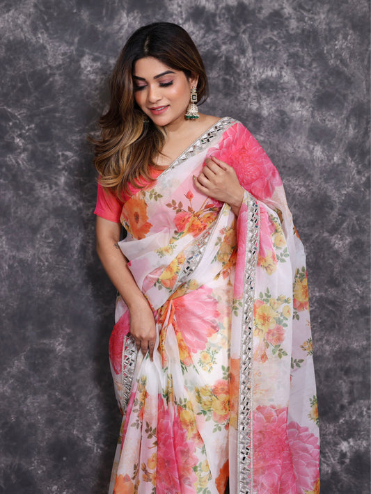 Saree (Flower Print Organza)