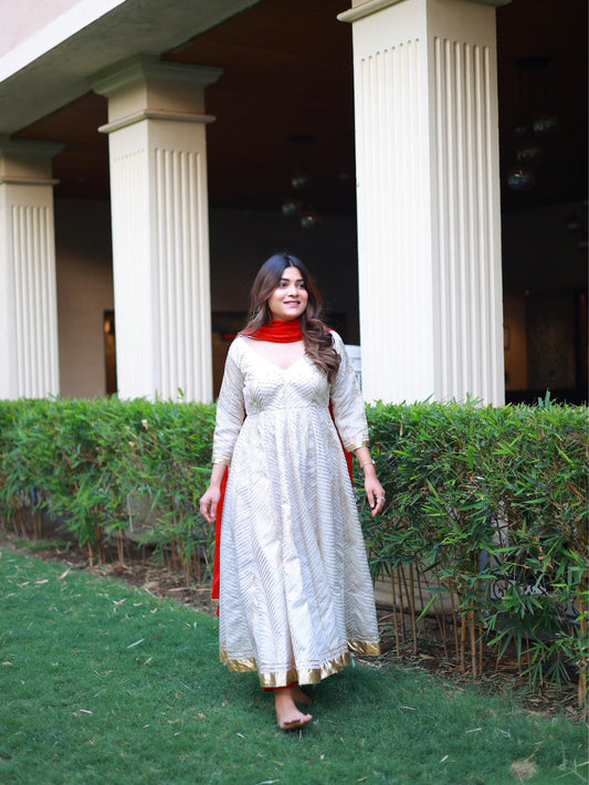 Anarkali (White & Red)